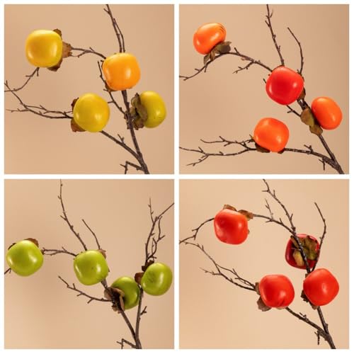 Rama de caqui artificial, 81,5 cm, planta de fruta falsa con hojas para decoración del hogar, boda, oficina, color naranja