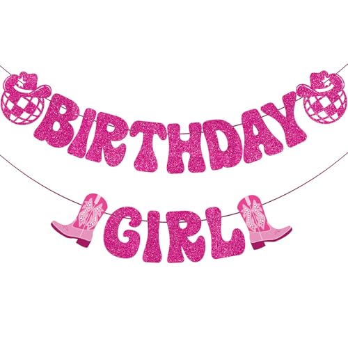 Image of Hot Pink Birthday Girl Banner, Disco Cowgirl Birthday Banner for Women, Western Cowboy Cowgirl BDAY Party Decorations Girls Rodeo BDAY Party Supplies