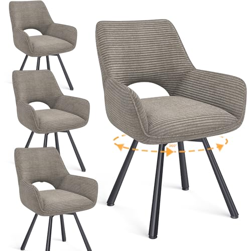 WAFTING esszimmerstühle 4er Set Drehbar 360°,Armlehnstuhl mit Metallbeinen,geeignet als Stühle Esszimmer,Samt Stuhl,Küchenstühle,Wohnzimmerstuhl,Polsterstuhl mit Samtigem Gefühl,Taupe
