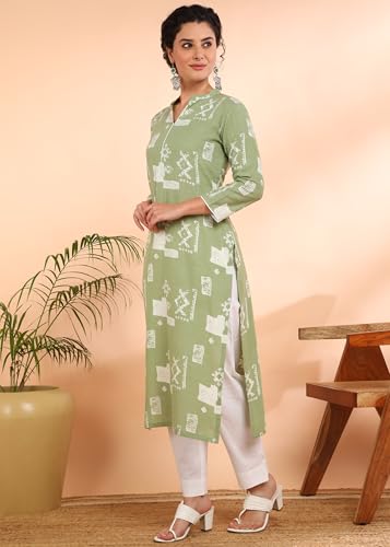 Image of Maaesa Women Printed Rayon Slub Straight Kurta