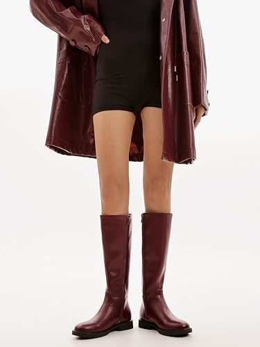 Image of Women's Knee High Boots Flat Round Toe Low Heel Tall Boots Side Zipper Fall Riding Long Boot