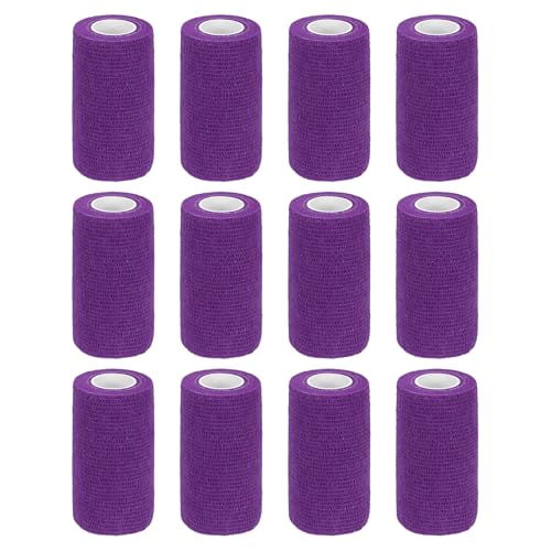 MECCANIXITY 12 Pack Elastic Cohesive Bandage Wrap 4 Inch x 5 Yards Breathable Self Adhesive Athletic Tape Roll Purple for Sports Wrist Ankle Support