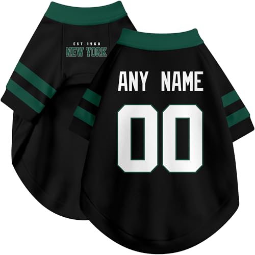 Image of New York J Dog Clothes Jersey Style Personalized Pet T Shirt with Custom Name Number for Small Medium Large Dogs