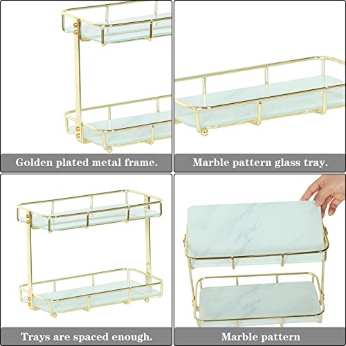 X-Cosrack 2-Tier Bathroom Organizer Countertop, Bathroom Countertop Storage Shelf With Removable Marble Glass Tray, Vanity Tray Cosmetic Organizer Holder White #TOP3