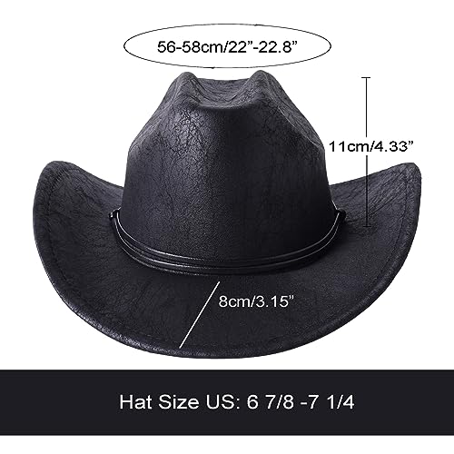 Lanzom Women Men Leather Western Hat Cowboy Hat Cowgirl Hat Wide Brim Hat With Lanyard  thumb #1