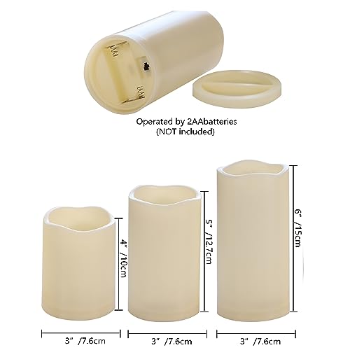 Image of CANDLE CHOICE Waterproof Outdoor Battery Operated Flameless Pillar Candles with Remote Timer Realistic Flickering Electric LED Lights with Skull Witch Castle Decals for Halloween Decorations 3 Pack