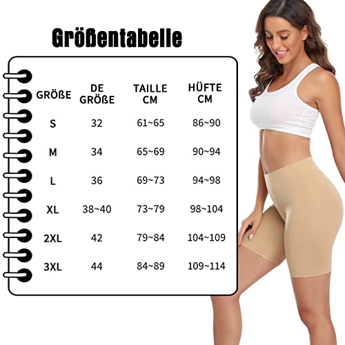 YARRCO Damen Unterhose Unter Rock Kurze Hose für Kleid Unterrock Hohe Taille Slipshort Radlerhose Boyshort Boxershorts Unterwäsche (Nude, XL)