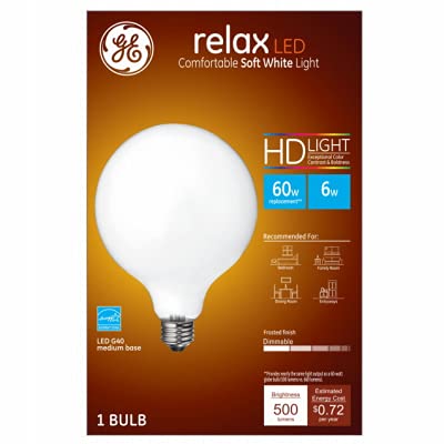 GE Lighting 93116240 LED Relax Globe Light Bulb, G40, Soft White, 500 Lumens, 6-Watts - Quantity 1