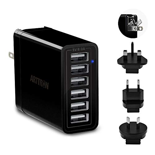Arttron 40W 6-Port USB Wall Charger with Foldable Plug. Universal Travel Adapter
