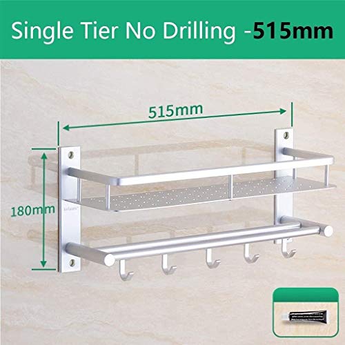 Preisvergleich Produktbild AINIYF Badezimmer Regal Platz Handtuchhalter mit einzelnem Handtuchhalter Wandhalterung Regal Nichtrostender Edelstahl, poliert, kein Bohren / 16.3~24.2 Zoll (Color : No Drilling, Size : 515mm)
