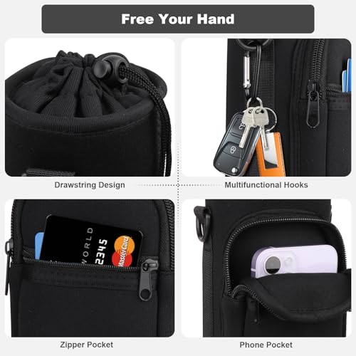 Image of Water Bottle Holder with Strap, Water Bottle Carrier Bag with Phone Pocket, Shoulder Hand Strap Insulated Neoprene 40 oz Water Bottle Sleeve for Walking Hiking Camping Gym