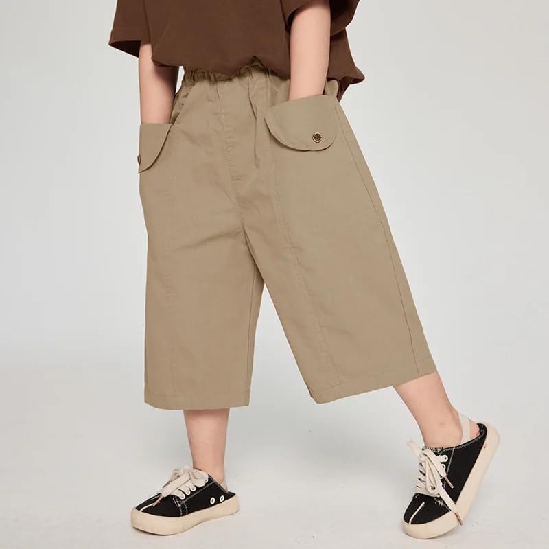 Dninmim Kids Children's Ankle-Length Pants Solid Loose Casual Trousers Pockets3