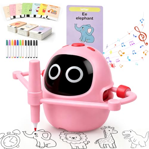 Image of Jusvenmt Drawing Robot for Kids, Smart AI Drawing Machine with 220 Cards & 12 Markers, Voice Interactive Montessori Painting Toy, DIY Arts & Crafts Christmas Birthday Gift for Girls Boy Ages 3-8, Pink