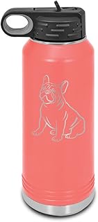 Mister Petlife French Bulldog Laser Engraved Water Bottle Customizable Polar Camel Stainless Steel Many Colors Sizes with Straw - Frenchie Body dog canine pet - 32 oz - Coral