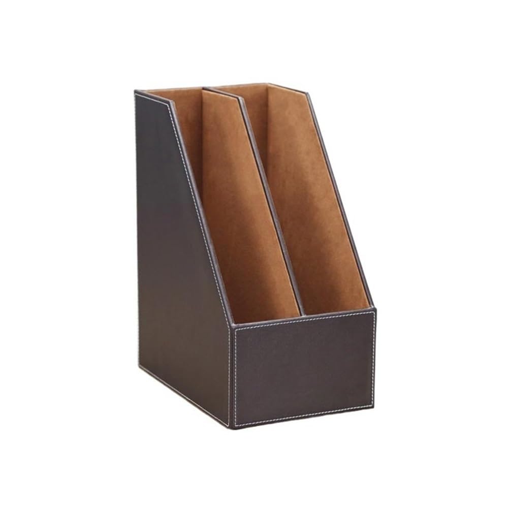 J9V4G6S3B5 Desktop File Rack Vertical Style,Leather Magazine Holder Office Desk Organizer File Document Tray Box(Bruin)