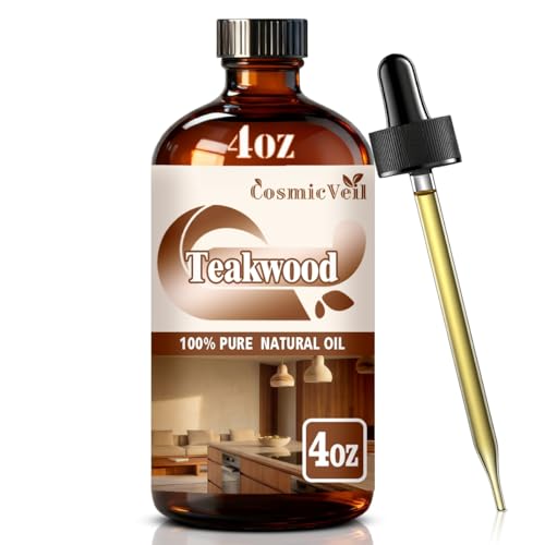 Teakwood Essential Oil Teakwood Oil for Aroma Diffuser Humidifier Home Fragrance Cleaning Body Care Massage Yoga DIY Candle DIY Soap CosmicVeilTeakwood4 Fl Oz (Pack of 1)