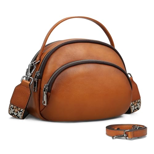 Image of HESHE Genuine Leather Crossbody Bags Leather Purses for Women Vintage Small Shoulder Handbags with Multi-Pockets