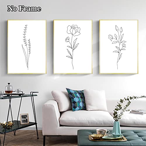 Abstract Flower Print Wall Art Minimalist Line Art Wall Decor Botanical Plant Poster Prints Black And White Minimalist Flower Pictures For Home Living Room Bathroom Decor 12X16Inch (Set Of 3) Frameless #TOP5