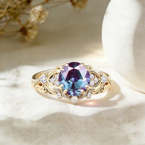 Image of Gemstone Vintage Rings for Women s925 Sterling Silver Round Cut 1.0 Carat Gemstone with Moissanite Promise Engagement Anniversary Ring for Her