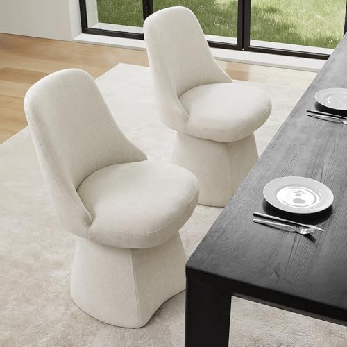 Image of KISLOT Swivel Dining Chairs Set of 2, Upholstered Mid Century Modern Deskchair with High Back, Linen Fabric Kitchen Chairs for Dining Room, Bedroom, Dressing Room, Linen
