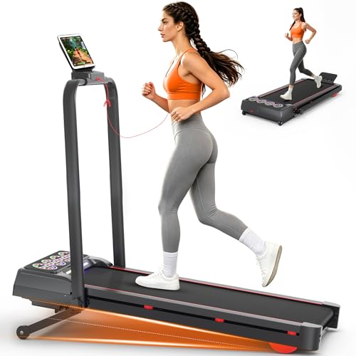 Image of Walking Pad Treadmill with 15% 12-Level Auto Incline& Handle Bar, Ecogou 3.5HP Quiet Under Desk Treadmill,450 lbs Capacity UI Screen & Remote Control, Compact Treadmills for Home Hiking
