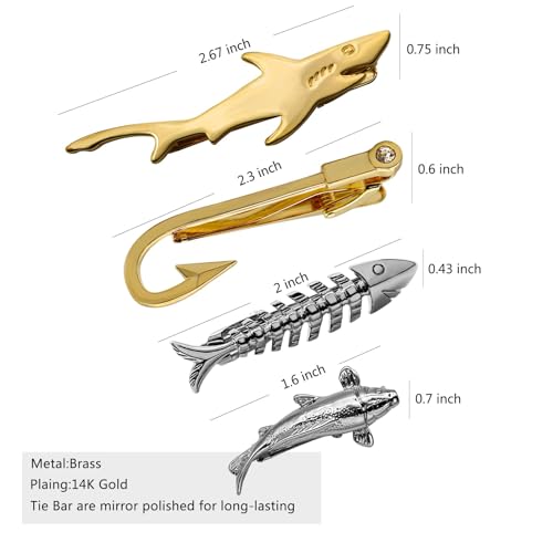 Fun Ocean Fish Tie Clip Set 4PCS Unique Personalized Shark Whale Tie Pin Business Gift for Men3