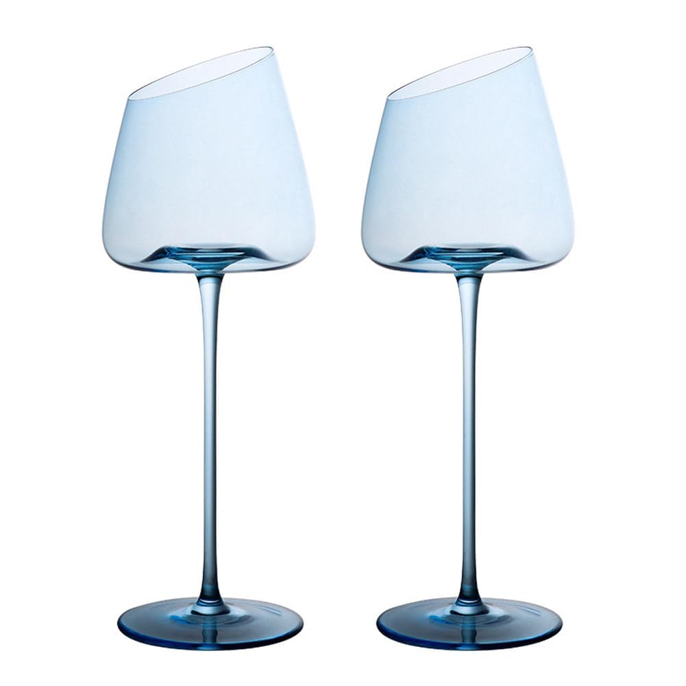 THE WHITE SHOP2 Pack Slanted Red Wine Glasses Goblet Long Stem White Wine Glasses 19.6 oz Modern Wine Glass with Unique Concave Base Unique Gifts for Birthday Wedding Anniversary Valentines Day