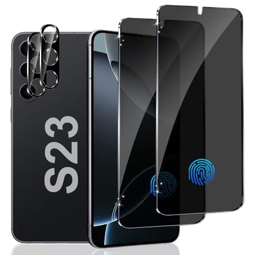 2 Pack For Galaxy S23 Privacy Screen Protector With 2 Pack Camera Lens Protector Anti Spy Private Tempered Glass Film 9H Hardness Anti Fingerprint Scratch Resistant Bubble Free Easy To Install