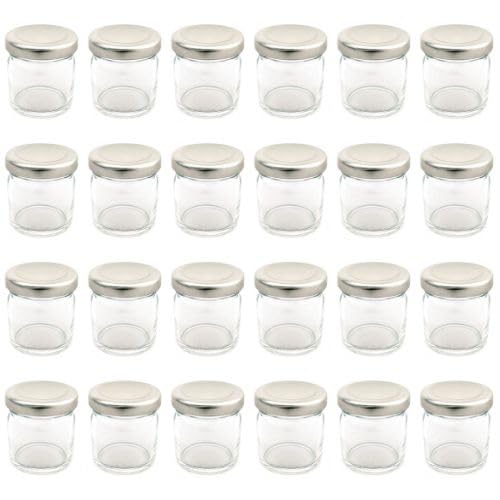 Bramley & Sage 1.5oz 42ml Miniature Round Glass Jars with Silver Twist-Off Lids (Set of 24)