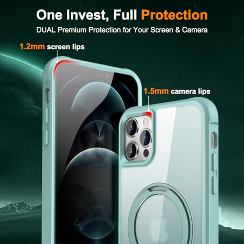 Image of Designed for iPhone 12 /12 Pro Case with 360 Rotatable Magnetic Ring Stand [Compatible Mag-Safe] [Military Grade Protection] Translucent Matte Phone Cases for Women Men 6.1'', Green