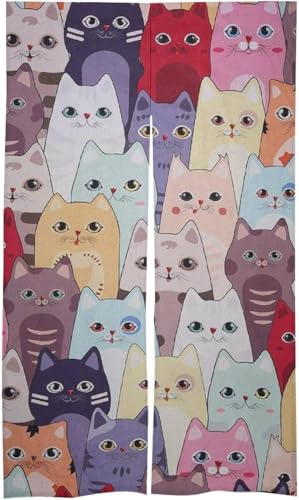 猫柄のれん 仕切り 目隠し 遮光 断熱 防寒 のれん 和風 プライバシー保護 部屋 玄関 キッチン リビング 喫茶店 飲食店 居酒屋 出入り口 暖簾 四季折々 86x143cm