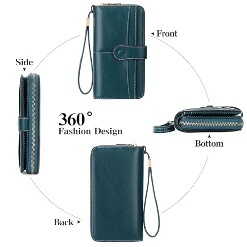 Image of Wristlet Women's Wallet Phone Purse RFID Blocking Large Capacity Card Holder Leather Blue