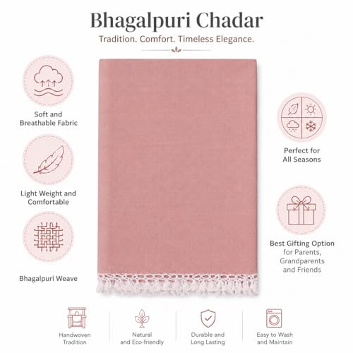 Image of Bhagalpuri Soft Dull Cotton Single Chadar | Single Thread Lightweight Odhne Wali Chadar | Top Sheet for Sleeping Summer (RED)