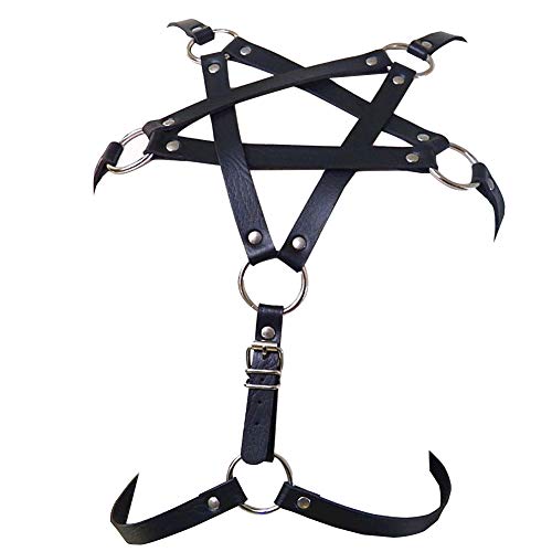 Women's Punk Waist Belt Body Chain Gothic Black Leather Chest Harness Adjustable with Buckles and O-Rings Costume