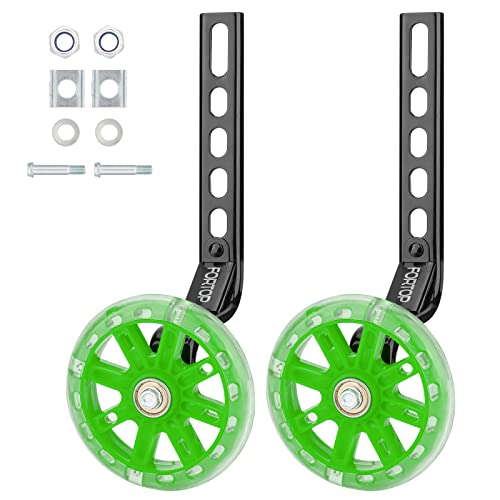 Fortop Pair Of Heavy Duty Flashing Silent Bike Training Wheels For Kids Bikes, Bicycle Stabilizer Mounting Kit Suitable For Single Speed Bicycles With 12-20 Inch Wheels (Green) #TOP27