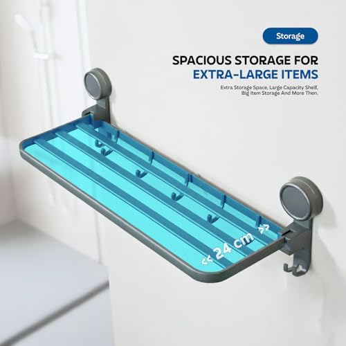 Image of Amazon Basics Suction Towel Rack for Bathroom, No Drill Wall Mounted Aluminum Towel Holder with Hooks, Self Adhesive Rustproof Bathroom Towel Hanger, Damage-Free Install