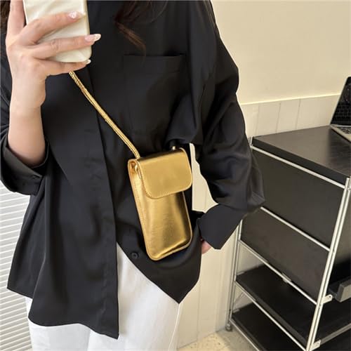 PURPLELILY Womens Crossbody Phone Bag Leather Coin Cellphone Wallet Phone Purse with Shoulder Strap Shoulder Purse, Gold, Approx. 10.5x18.5cm/4.13x7.28in4