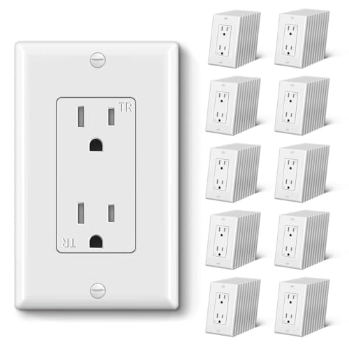 Image of CML 15 Amp Decorator Receptacle Outlet, 100 Pack Tamper Resistant Wall Outlets, Standard Electrical Outlets, 15A /125V, 2 Pole 3 Wire, Wallplate Included, UL Listed, White