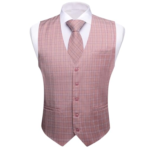 Barry.Wang Mens Plaid Suit Waistcoat Wool Blend Tailored Collar/V-neck 3 Pocket Check Vest Formal/Leisure3