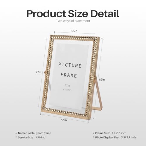 4x6 Floating Picture Frame Gold, 4 by 6 Gold Wedding Frames Vertical Metal Photo Frame with Glass Front for Tabletop Display, Ornate Elegant Design for Home Decor
