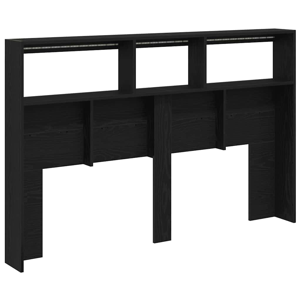 vidaXL LED-Kopfteil mit Ablagen Schwarz Eichen-Optik 160x17x102 cm, Kopfteil-Regal, Bettkopfteil mit Ablagen, Bett-Rückwand, Bettkopfteil