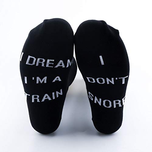 TSOTMO 2 Pairs Novelty Socks for Men I Don’t Snore I Dream I’m a Train Funny Socks for Dad Papa Boyfriend Husband3
