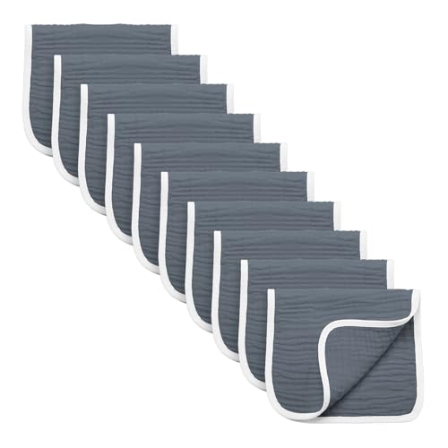 Image of Synrroe Burp Cloths Large, Muslin Burp Cloths for Baby Girls and Boys, Pack of 10 Extra Absorbent and Soft Muslin, 6 Layers 20 by 10 Inches 100% Cotton (Dark Grey 10 Pack)