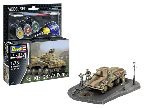 Revell Modellbausatz Sd.Kfz. 234/2 Puma | Leistungsfähiger 8-Räder-Panzerspähwagen | Präzise Nachbildung mit 5cm Kanone & Diorama | Inkl. Kleber und Pinsel