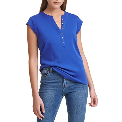 Calvin Klein CK Women's T-Shirt Button Down, Klein Blue, X-Large