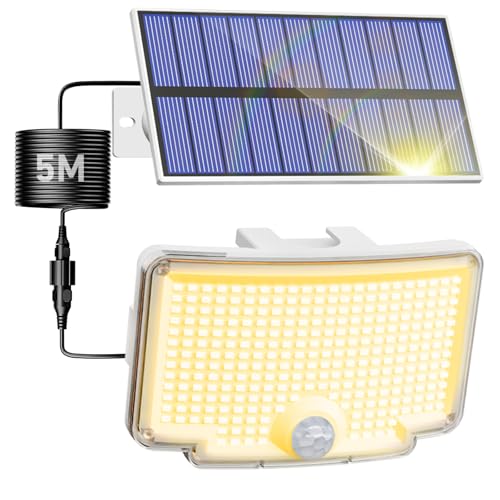 nipify Warmweiß Solarlampen für Außen mit Bewegungsmelder, 318 LED 3 Modi Solar Aussenleuchte IP65 Wetterfest, Hell Solarleuchte Solarstrahler für Aussen Garten Wand Weißer Rahmen