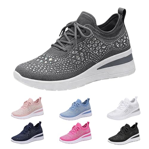 Baskets compensées légères amortissantes avec strass pour marche femme - 7