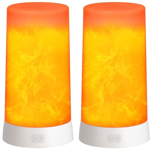 AUAUY 2 Stück LED Flamme Lampe, LED Flammeneffekt Kerzen Licht mit Fernbedinung, Tragbare USB Wiederaufladbar Tischleuchte für Bar, Restaurant, Party, Heim, Abendessen, Schlafzimmer