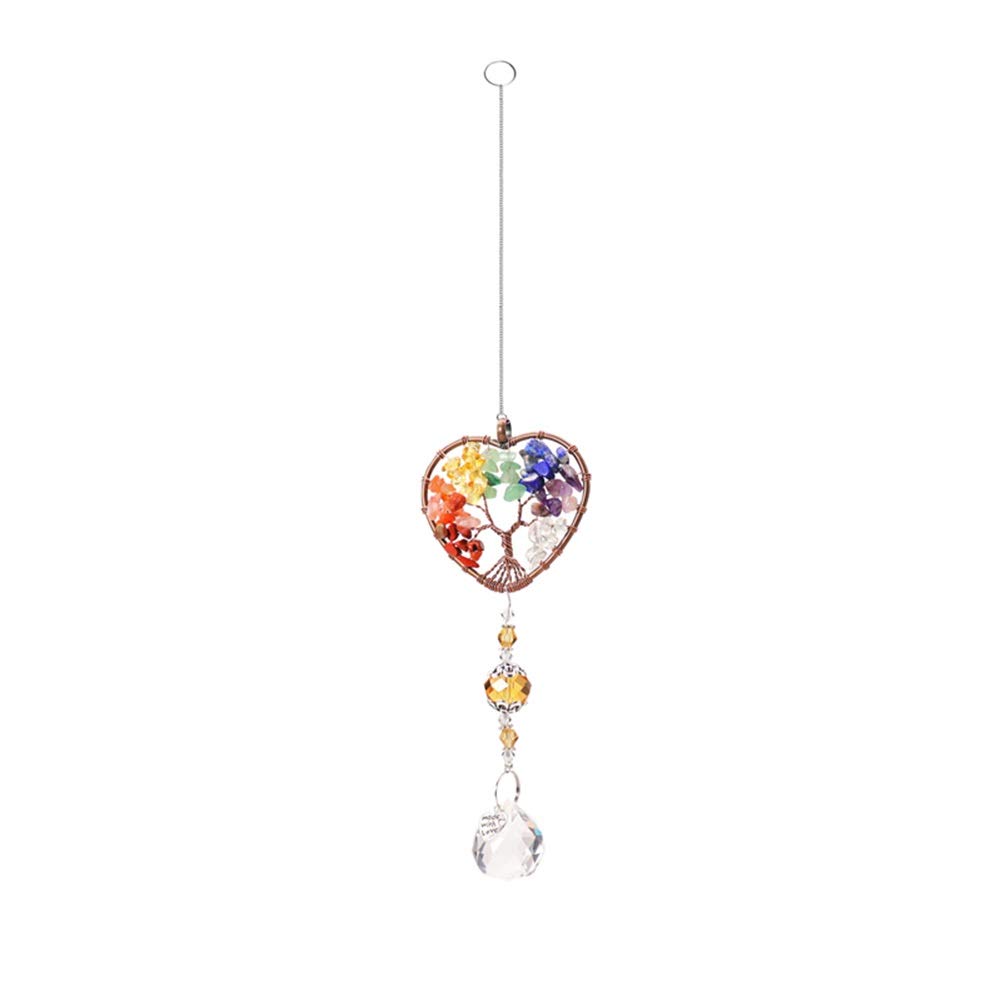 indoor wind chimes Crystal Suncatcher Life Tree Stone Beads Prism Pendant Rainbow Craft Chain DIY Hanging Window Home Garden Decor Wind Chimes Hanging Decorations outdoor wind chimes ( Color : A )