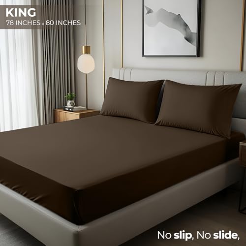 Image of Utopia Bedding King Fitted Sheet - Bottom Sheet - Deep Pocket - Soft Microfiber - Shrinkage and Fade Resistant - Easy Care -1 Fitted Sheet Only (Brown)